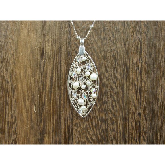 16" Sterling Silver Pearls And Crystals Handmade Pendant Necklace Vintage - Picture 1 of 7